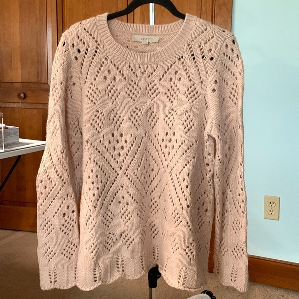Gorgeous Loft Crew Neck Open Knit Sweater Size L NWOT